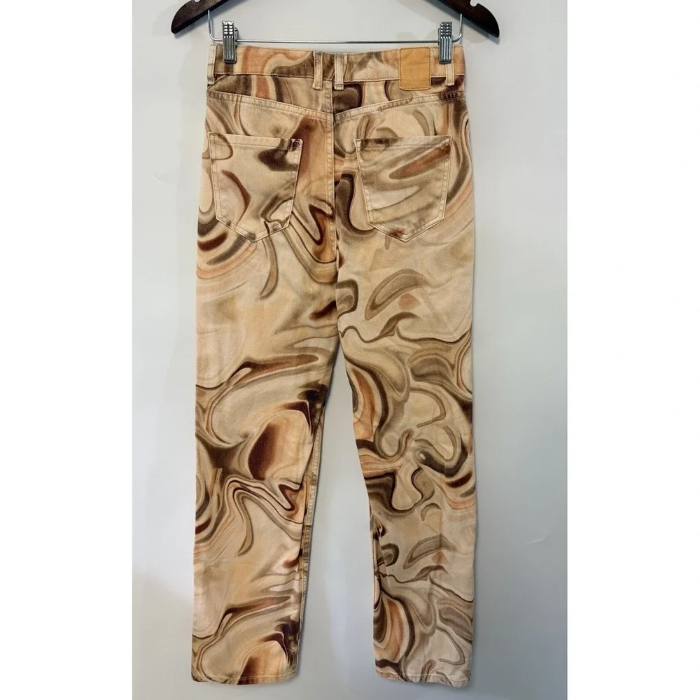 Zara Retro Swirl Jeans Womens Groovy Straight Leg Boot 27 X 32 Sz 2 Funky